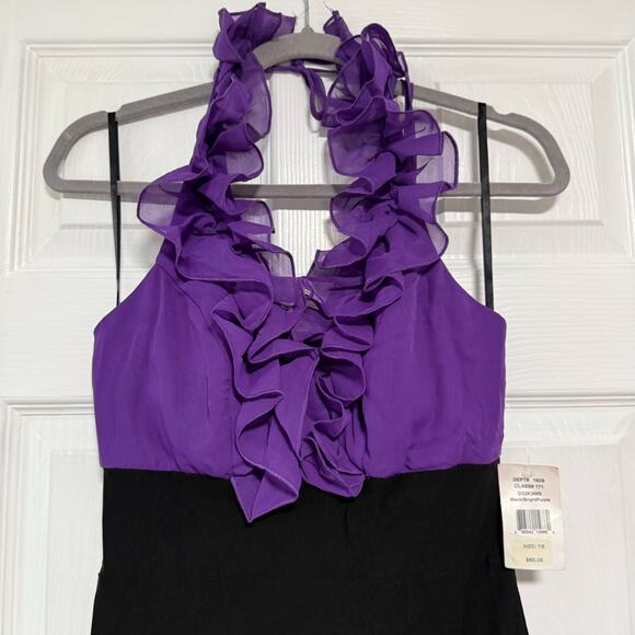 B. Smart New Black Purple Ruffle Halter Dress Size 7/8 - Picture 3 of 12